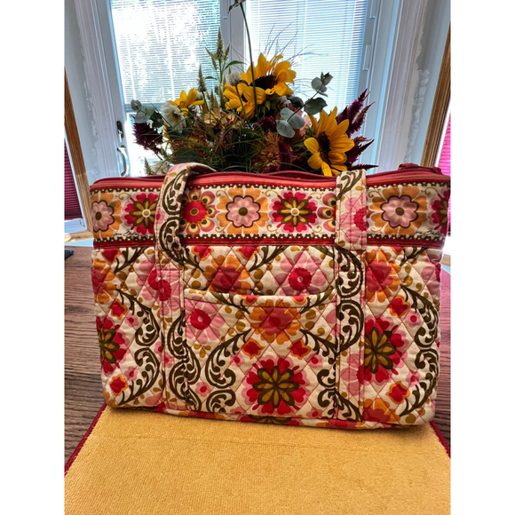 Vera Bradley Tote Bag Pink Red Floral - Picture 2 of 5